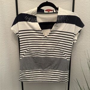 Anthropologie Navy and White Striped Women's Top